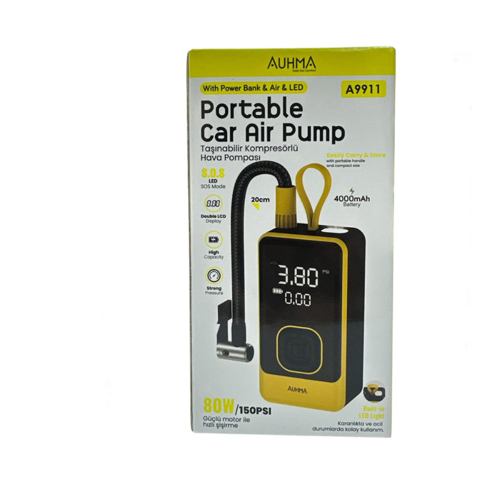 AUHMA BATARYALI DİJİTAL GÖSTERGELİ KABLOSUZ HAVA POMPASI(4000MAH)