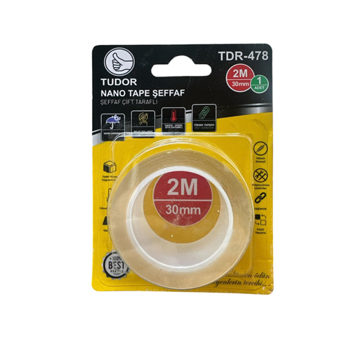 TUDOR NANO ŞEFFAF ÇİFT TARAFLI SİLİKON BAND 30MM*2M